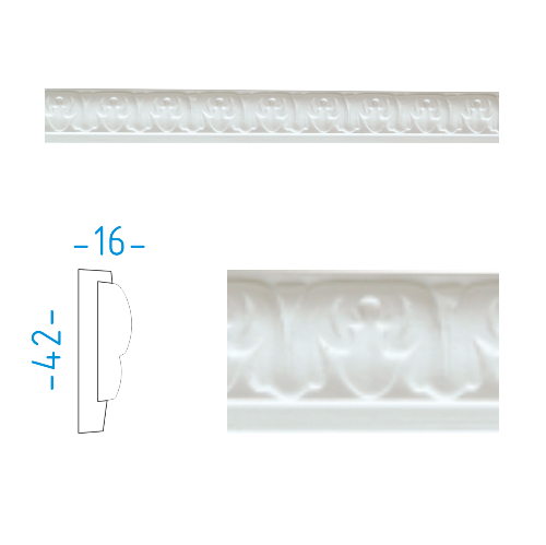 Gypsum profile - decorative strip 4.2x1.6cm / L=150cm