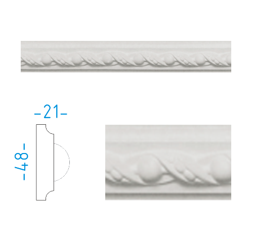Sádrový profil - lišta dekorační 4,8x2,1cm  / L=151cm