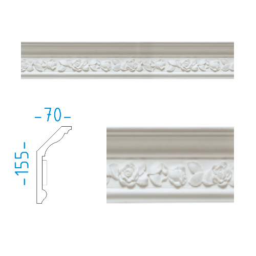 Sádrový rohový dekorační profil 15,5x7cm / L=151cm